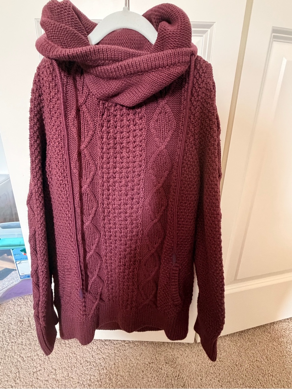 LL Bean Cozy Cable-Knit Funnel Neck Sweater - Wine